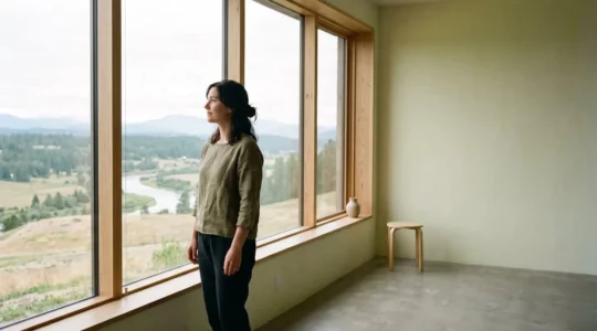 Femme sereine contemplant l'horizon, symbolisant la paix intérieure retrouvée après avoir surmonté la jalousie dans le couple