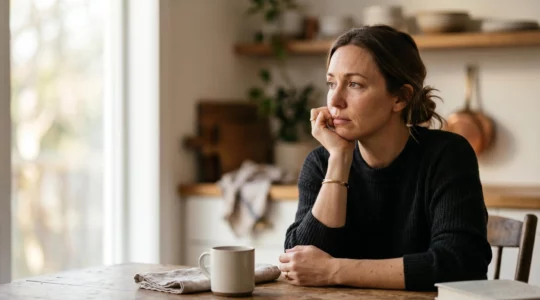 Femme réfléchie dans un moment de contemplation illustrant la charge mentale invisible