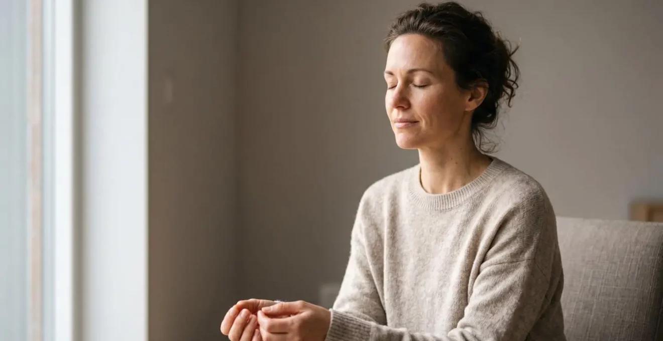 Femme sereine pratiquant la méditation dans un espace calme et apaisant