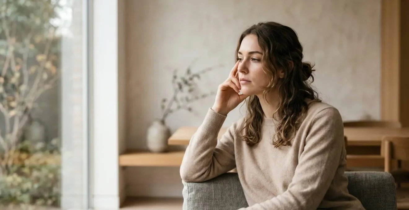 Femme pensive contemplant ses schémas relationnels répétitifs