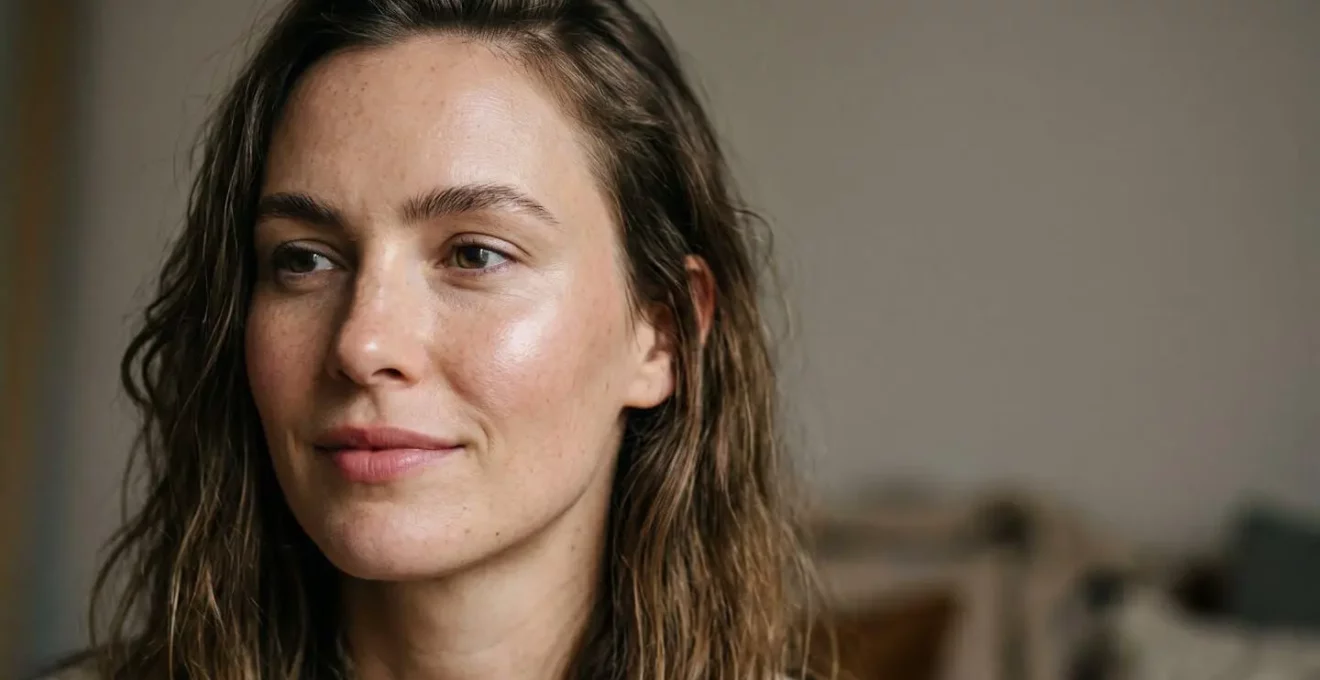 Portrait féminin en lumière naturelle illustrant le concept de maquillage invisible effet peau nue